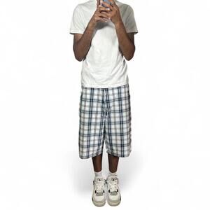 Vintage SouthPole Blue and White Baggy Long Plaid Shorts